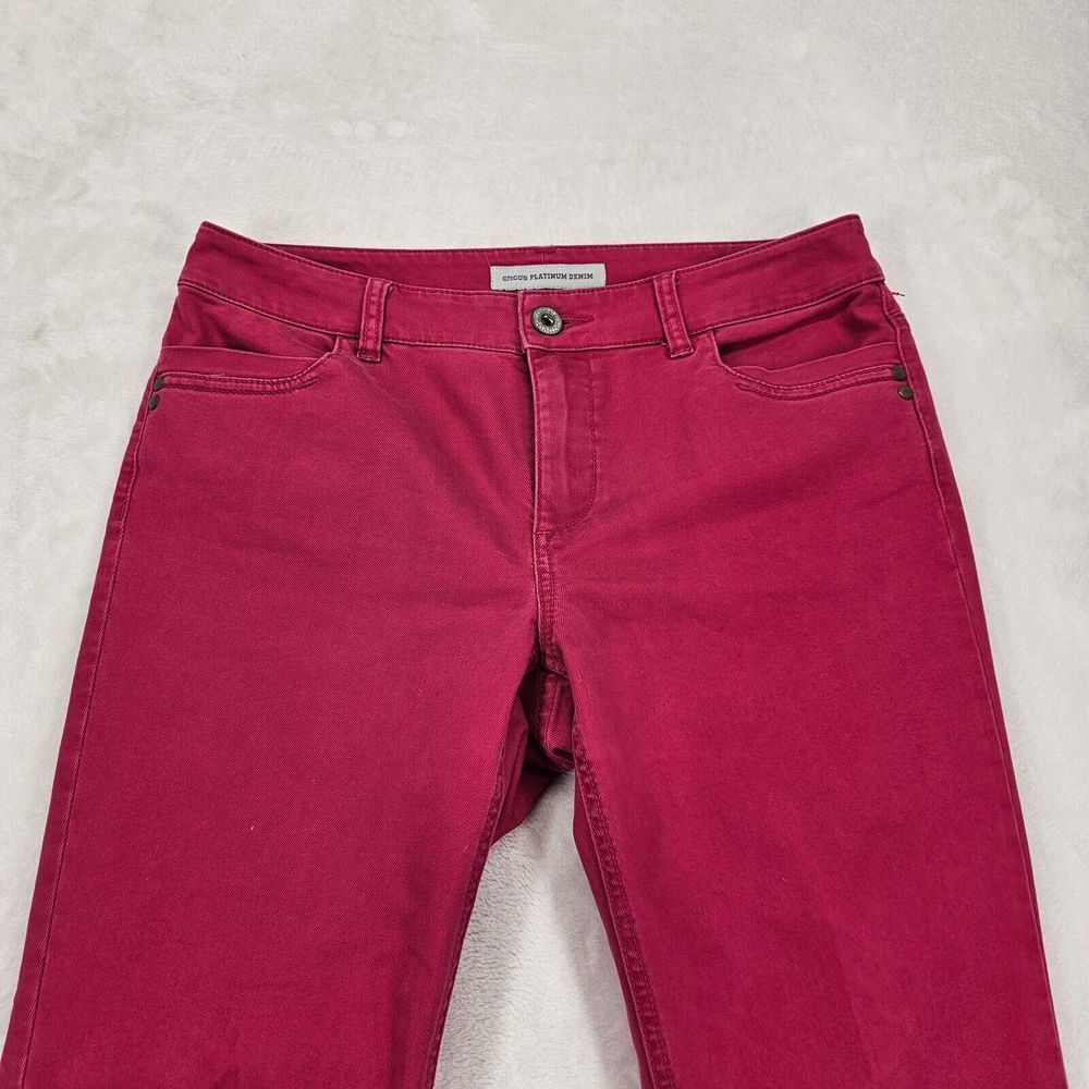 Chico's Platinum Denim Womens Size 1/US 8 Capri High Rise Pink Jeans Stretch EUC - Picture 3 of 11